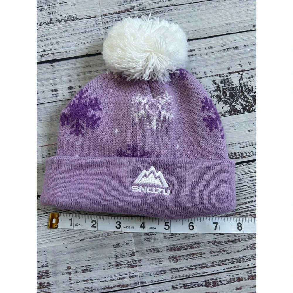 Snozu Beanie Kids Purple Snowflake Fleece Lined Pom Pom Hat 2T/3T